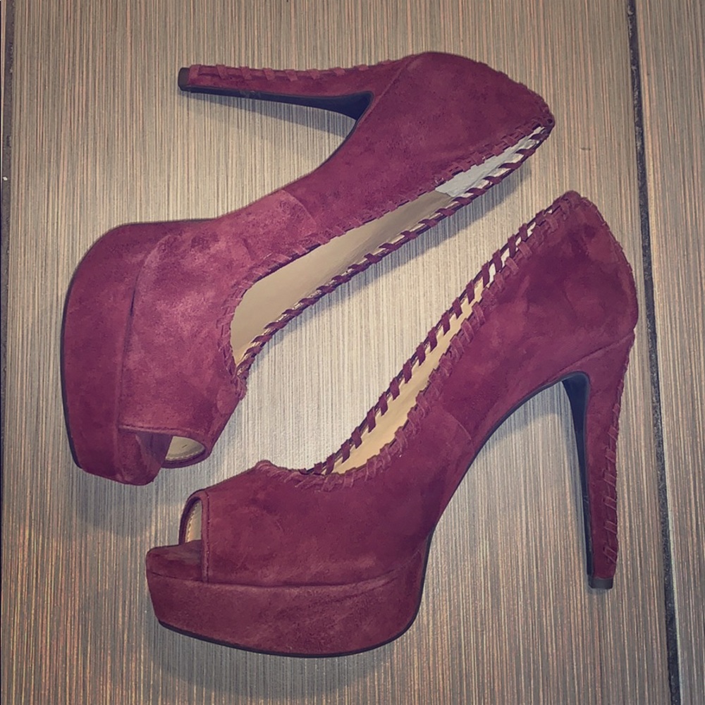 Burgundy Antonio Melani Peep Toe Suede Pumps